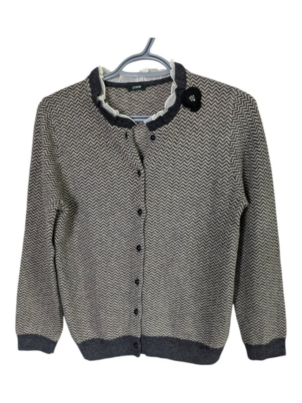 J.Crew Chevron Knit "Dream" Cardigan Sweater Wool Cashmere Blend Ruffle Size Sm